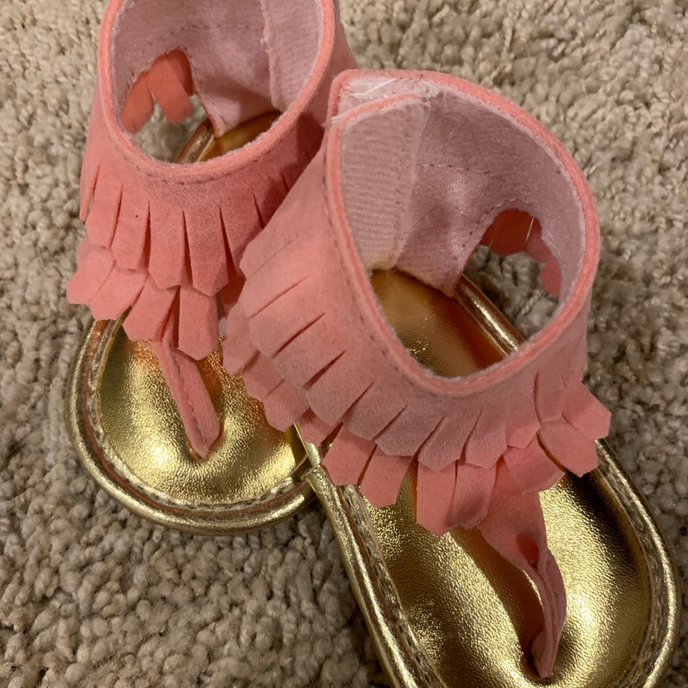 Coral Fringe Baby Flip Flops